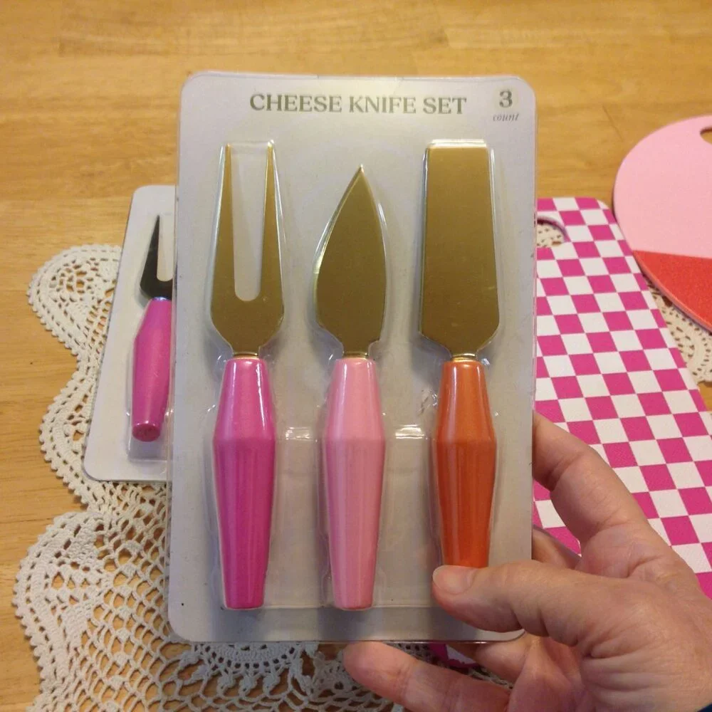 Pretty in pink kitchen tools bundle, cutting boards and cheese knives